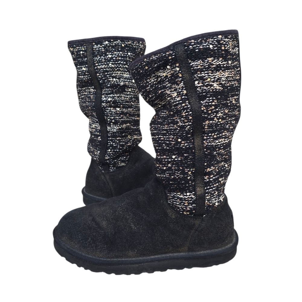 UGG Australia Camaya Sequin Slouch Boots Black And Gold Size 7